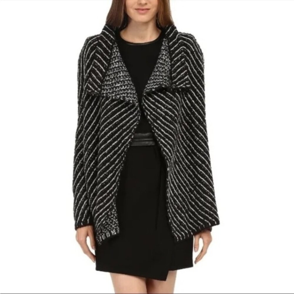 The Kooples Sport Diago Stripe Stitch Black White Open Cardigan size 1